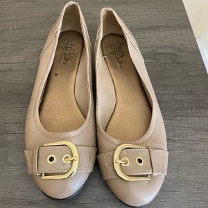 Taupe Lifestride Ballet Flats with Gold Buckle (Size 9.5 M)